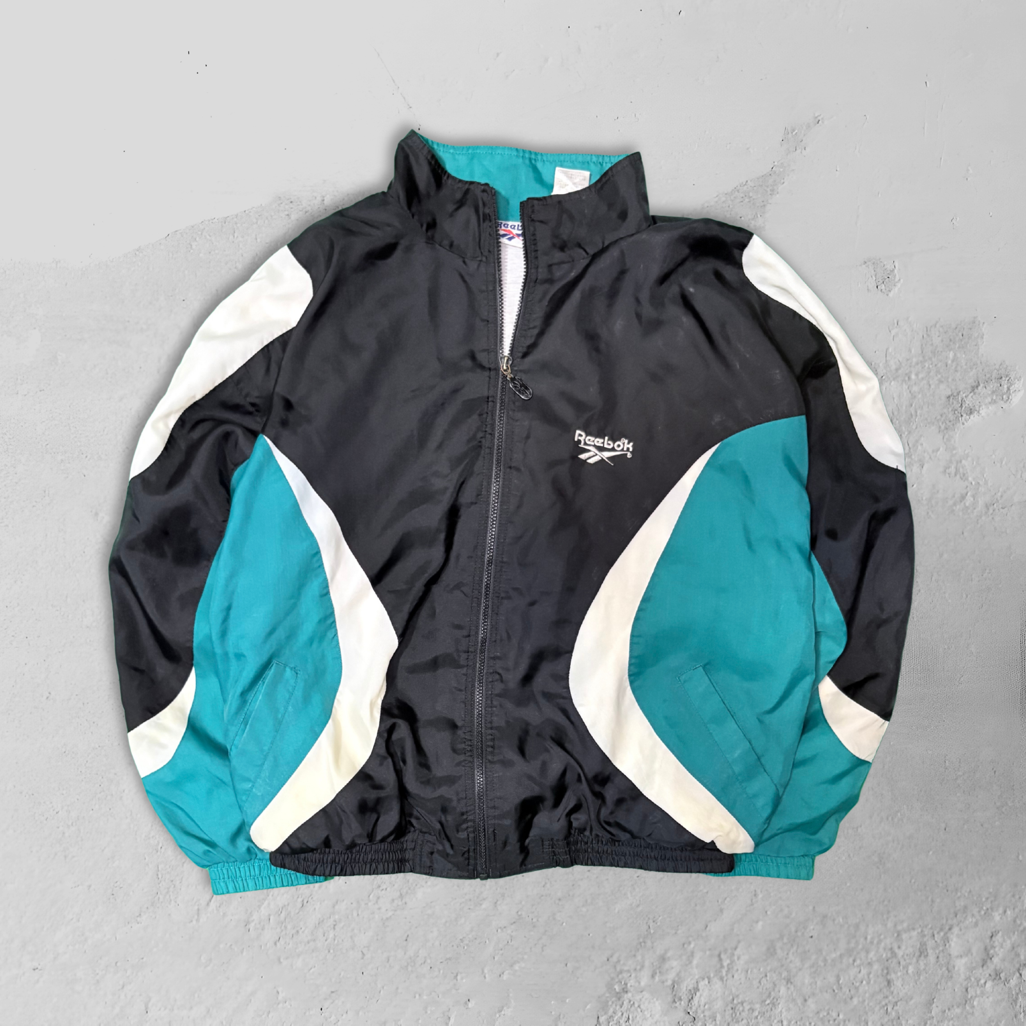 Vintage Reebok Windbreaker Jacket (Black & Green) - L