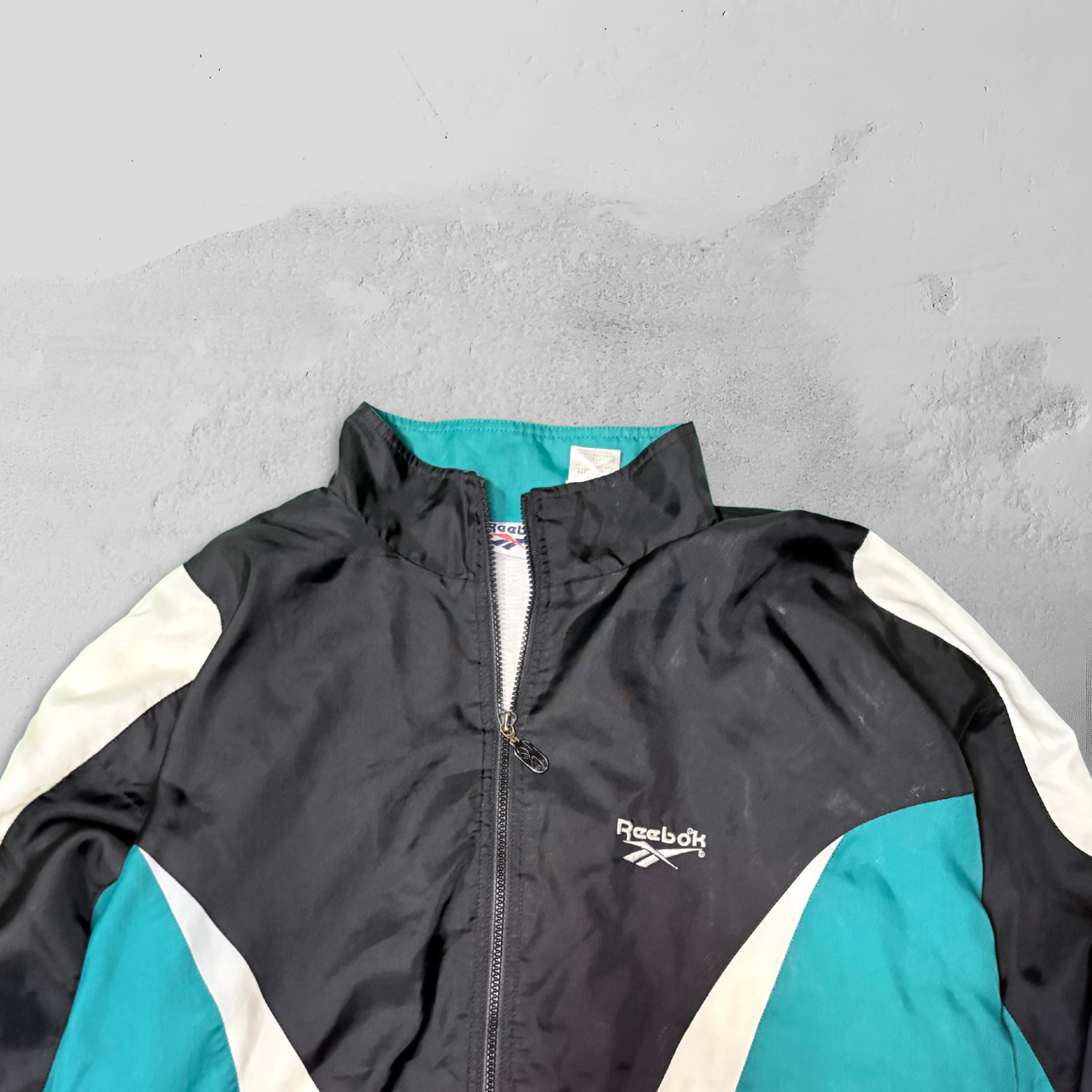 Vintage Reebok Windbreaker Jacket (Black & Green) - L