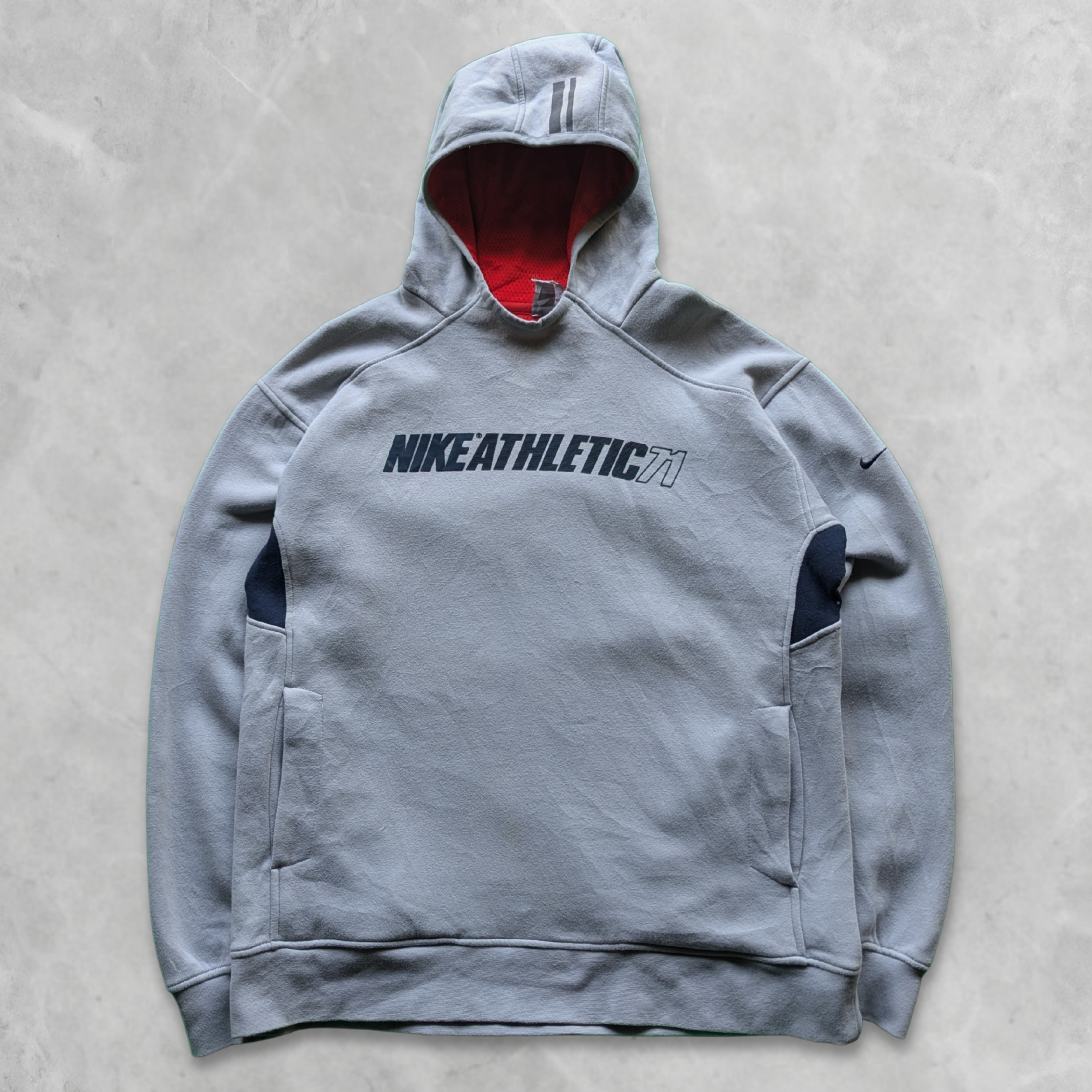 Vintage 00s Nike Athletic 71 Tech Hoodie (Grey & Navy) - L
